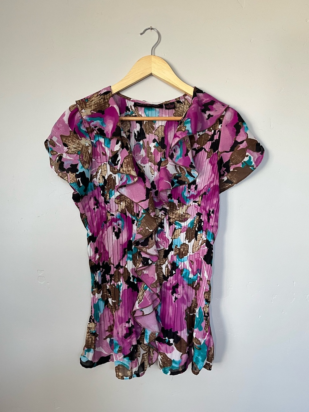 Hayley Matthews | Purple, Blue, & Black Patterned Short Sleeve Blouse